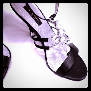 Nina Black Satin w/ Statement Rhinestone Heels