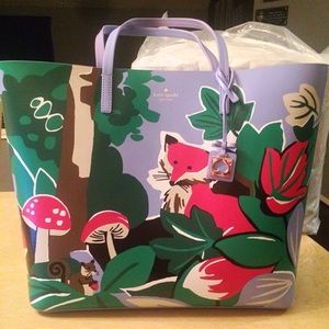Kate Spade Leather Tote Bag Foxy Forest Scene