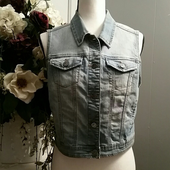 Denim vest with lace back section