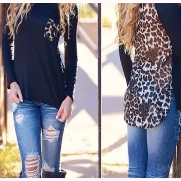 Black and Leopard print long sleeve shirt.