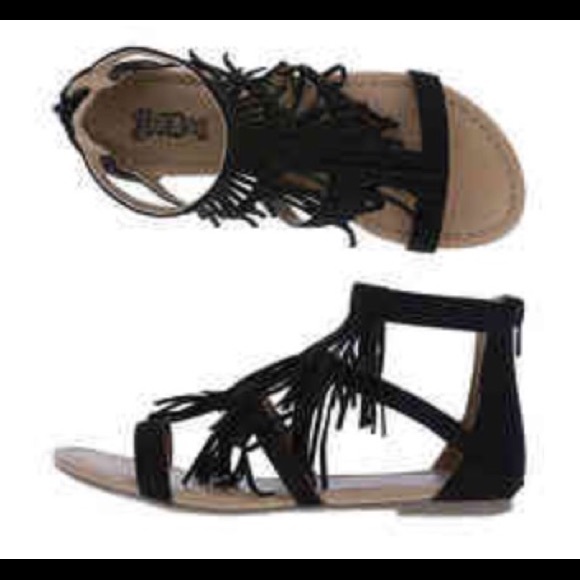 black fringe gladiator sandals