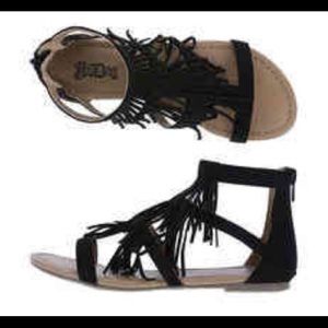 Black fringe gladiator sandals NWOT