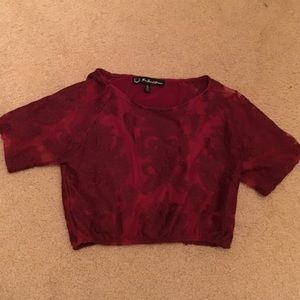 For Love and Lemons red lace crop top