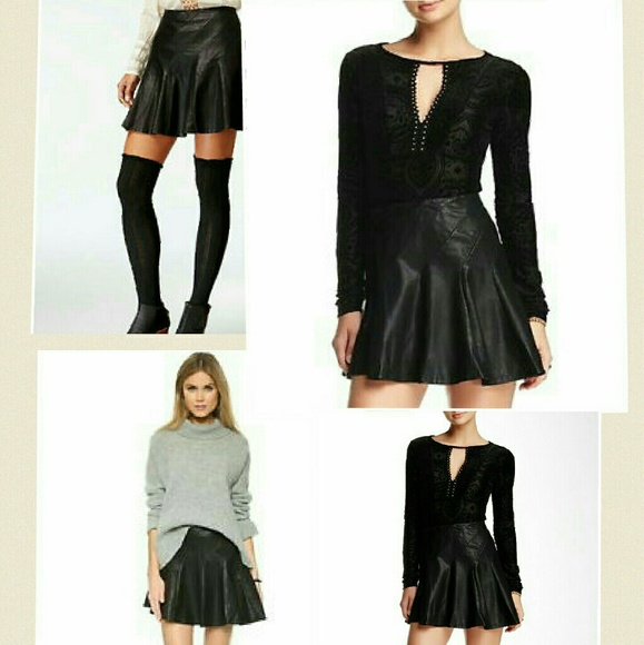 FREE PEOPLE VEGAN LEATHER SKIRT - Picture 1 of 4