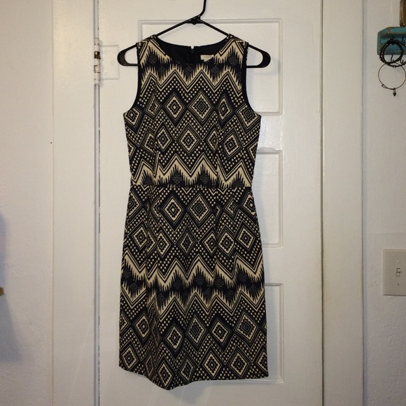 JCrew Factory Pattern Pleat Dress - Navy/Cream