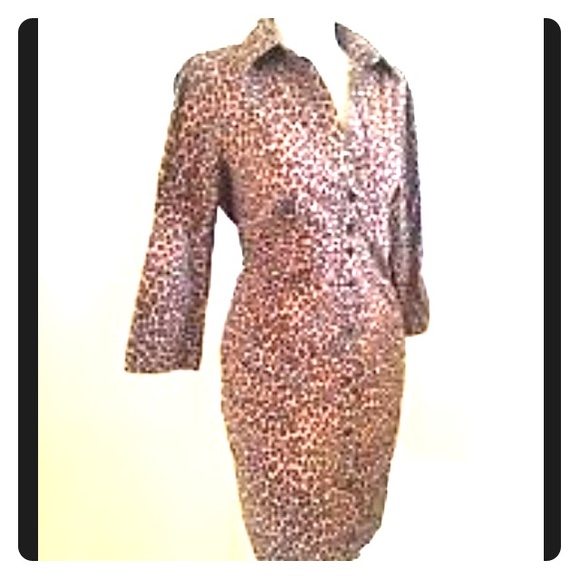 Leopard Knee Length Button Down Dress