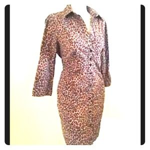 Leopard Knee Length Button Down Dress