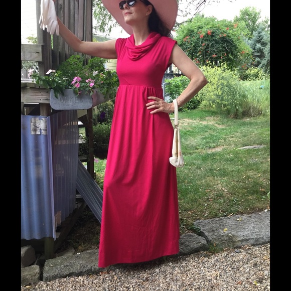 Vintage Red Cowl Neck Maxi