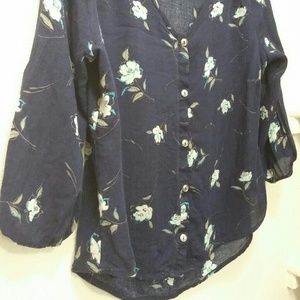 Floral button front peasant top