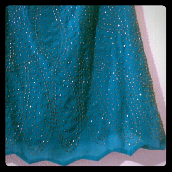 Turquoise Embellished Shift Dress