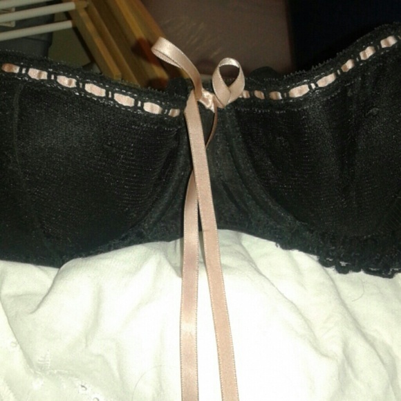 Jezebel black lace Burlesque push up Bra - 34C pink ribbon lingerie goth dolly - Picture 2 of 4