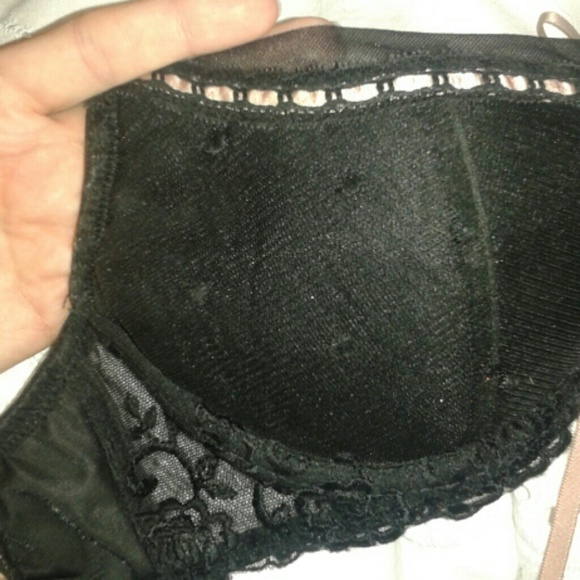 Jezebel black lace Burlesque push up Bra - 34C pink ribbon lingerie goth dolly - Picture 3 of 4