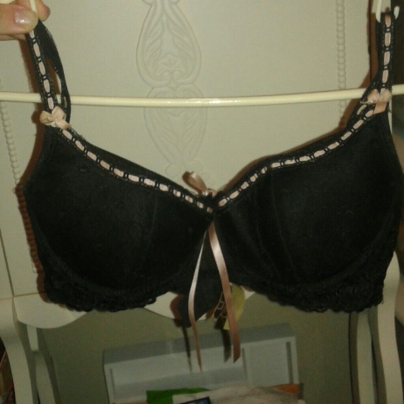 Jezebel black lace Burlesque push up Bra - 34C pink ribbon lingerie goth dolly - Picture 4 of 4