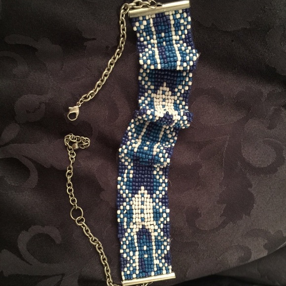 Blue and white beaded choker