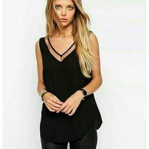 Black double V neck top