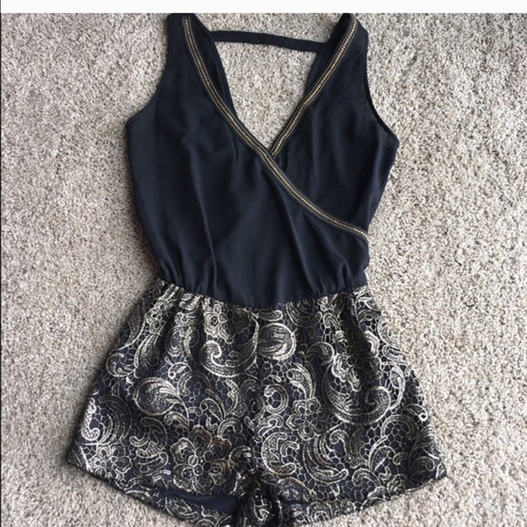 A'gaci Black and Gold Romper.