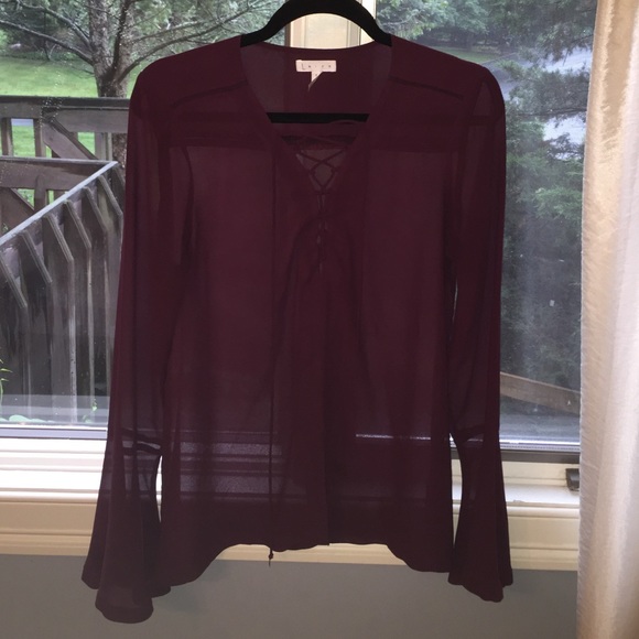Burgundy sheer blouse. Size M