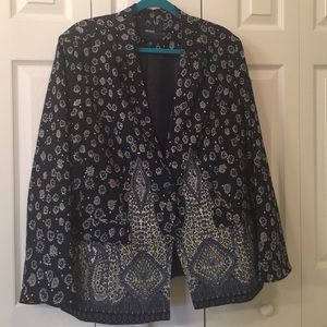 Eloquii patterned blazer blue tones 22