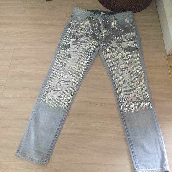 Sequin boyfriend fit denim