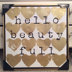 Gold foiled heart "hello beauty-full" wall art