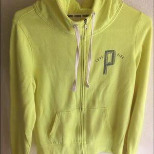 VS Love Pink bright yellow funnel neck hoodie