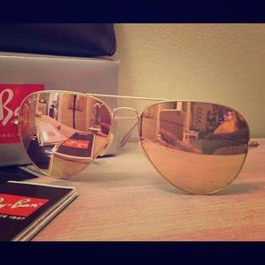 Pink/rose gold raybans, 62mm, brand new