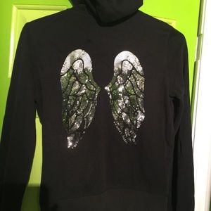 Black VS sequined angel wing zip up hoodie