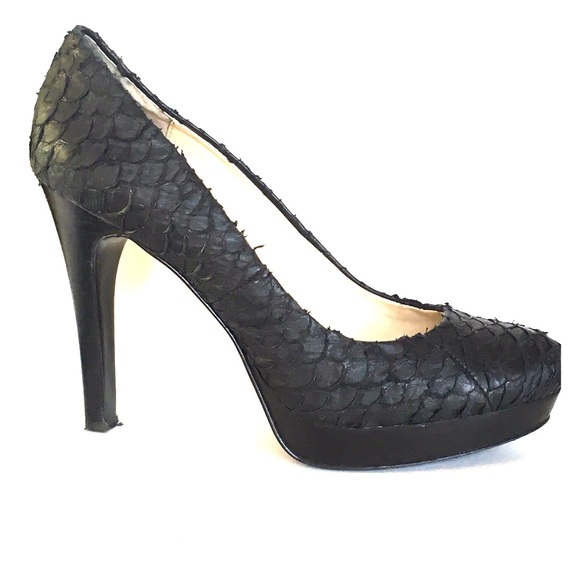 black leather crocodile skin platform pumps