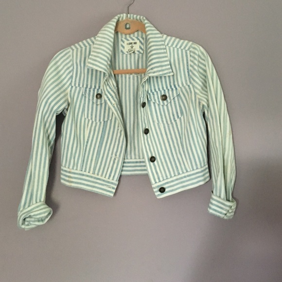 Cropped pin striped jean jacket