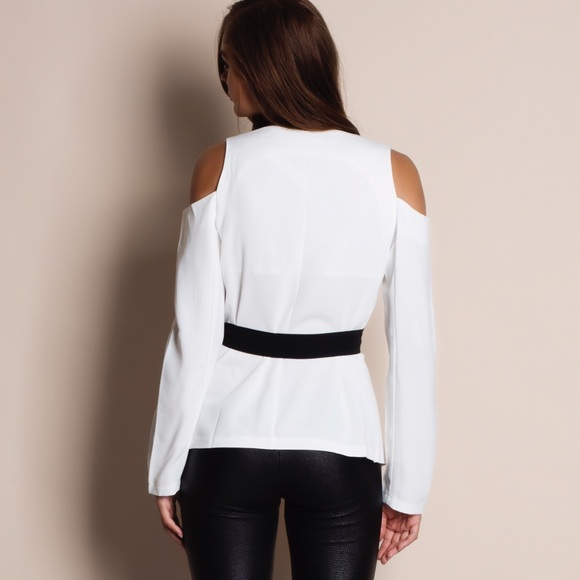 Wrap Cold Shoulder Blazer Top - Picture 3 of 4