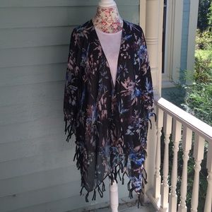 Black floral swim cover kimono style top, One Size