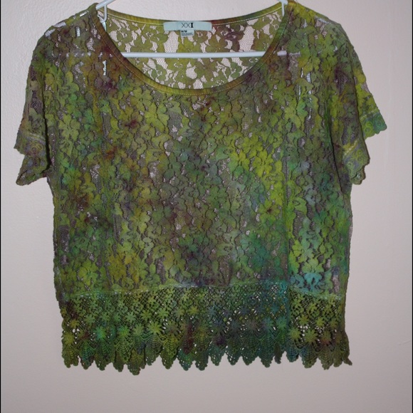 Tie dye green lace forever 21 shirt - Picture 2 of 3