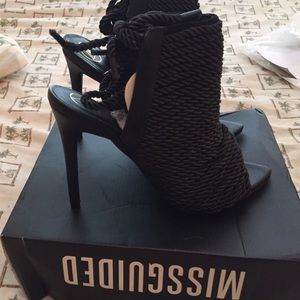 Misguided black microsuede rope heels