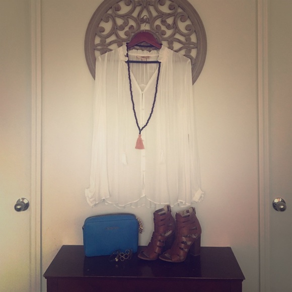 Forever 21 Sheer Peasant Top (Boho Style), Large