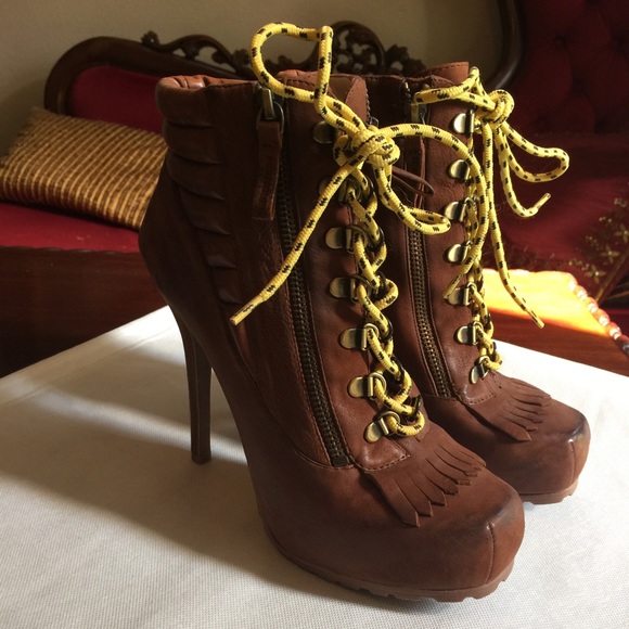 Leather lace up booties. US size 8