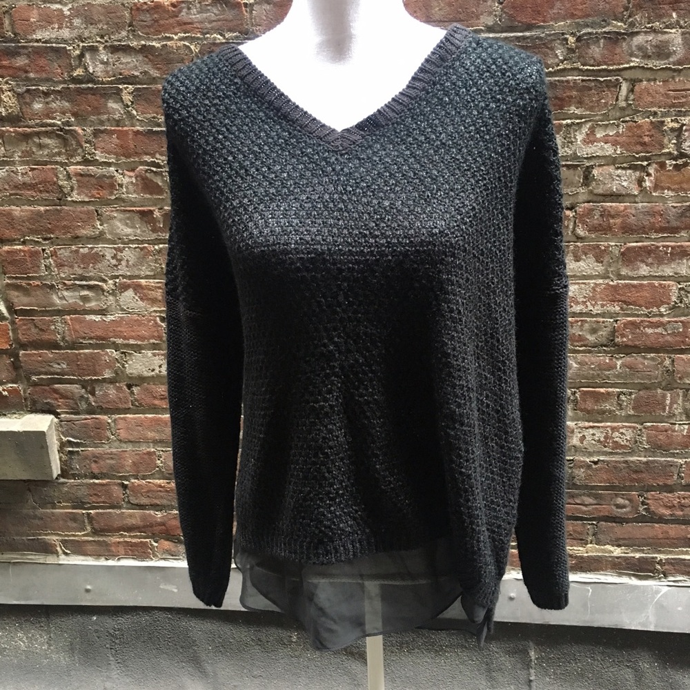 Black knit sweater with chiffon