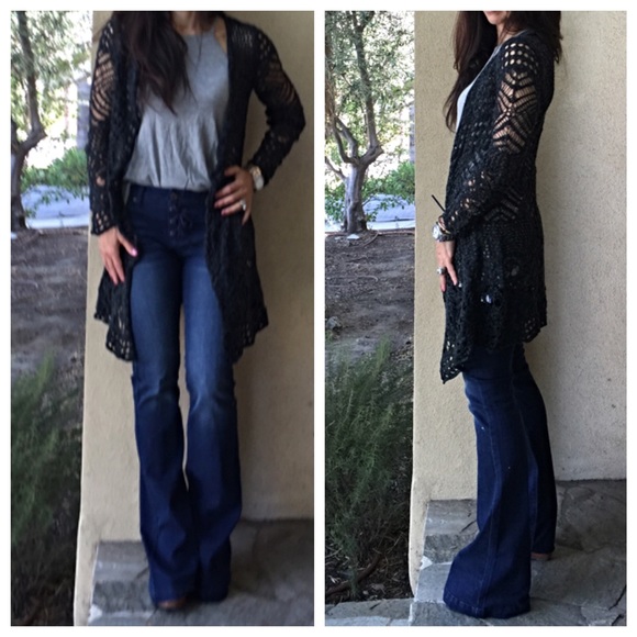 Black crochet knit cardigan - Picture 2 of 3