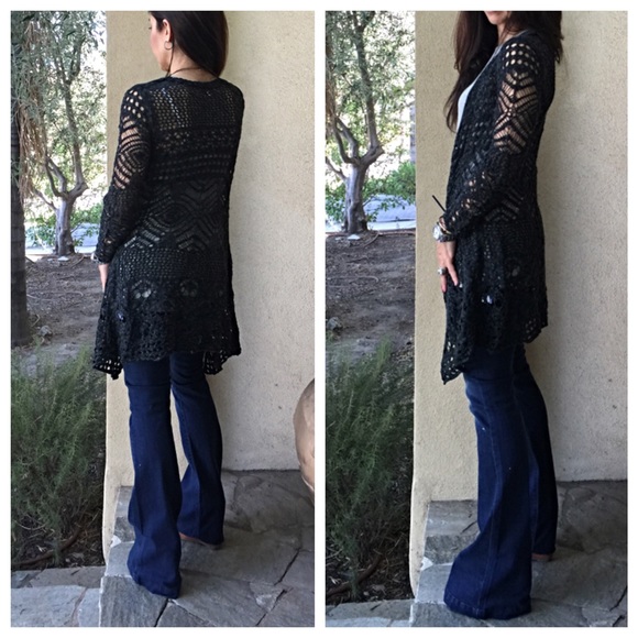 Black crochet knit cardigan - Picture 3 of 3