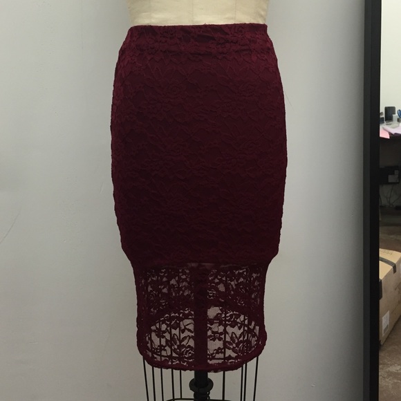 Burgundy Lace Pencil Skirt