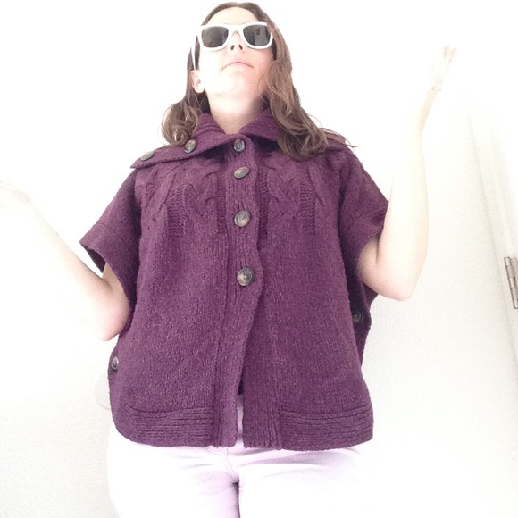Purple Knit Cape/Poncho - Picture 2 of 3