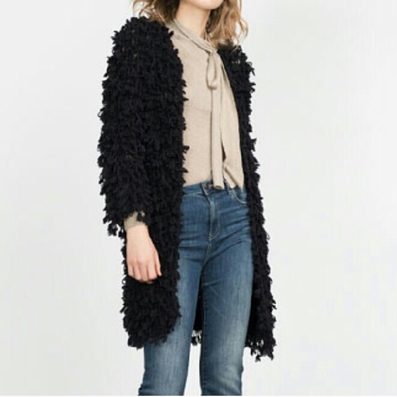 Zara Fuzzy Knotted Knit Woven Sweater