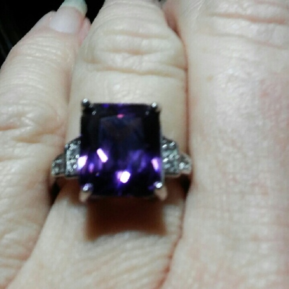 Huge Amethyst and Cz Ring Stamped 925