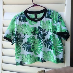 Leafy Green Jersey Knit Crop Top