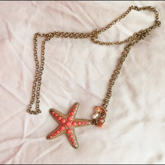 Long Gold and Coral Starfish Necklace