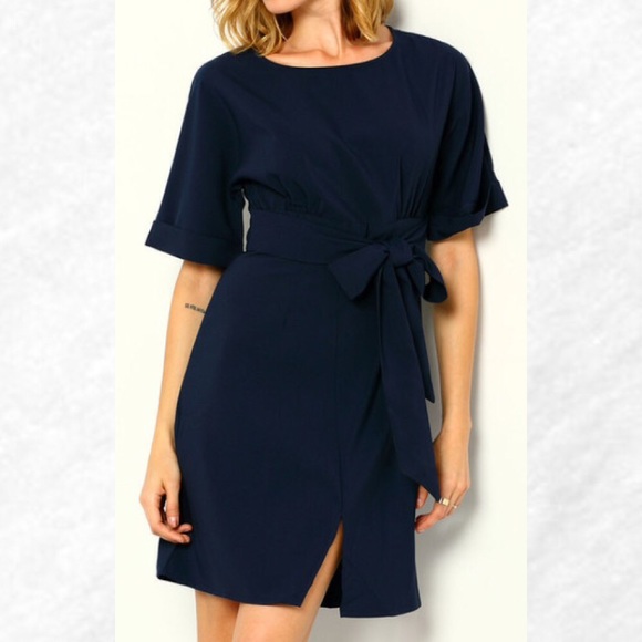 Dresses & Skirts - Navy Dress with Bow Waist