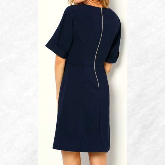 Navy Dress with Bow Waist - Picture 2 of 4