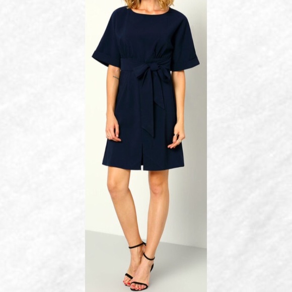 Navy Dress with Bow Waist - Picture 3 of 4