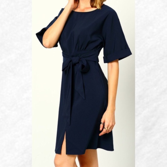 Navy Dress with Bow Waist - Picture 4 of 4