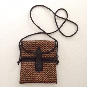 Small rattan woven crossbody purse
