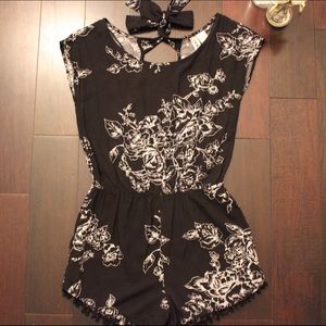 Nordstrom Black Romper with White Floral Pattern